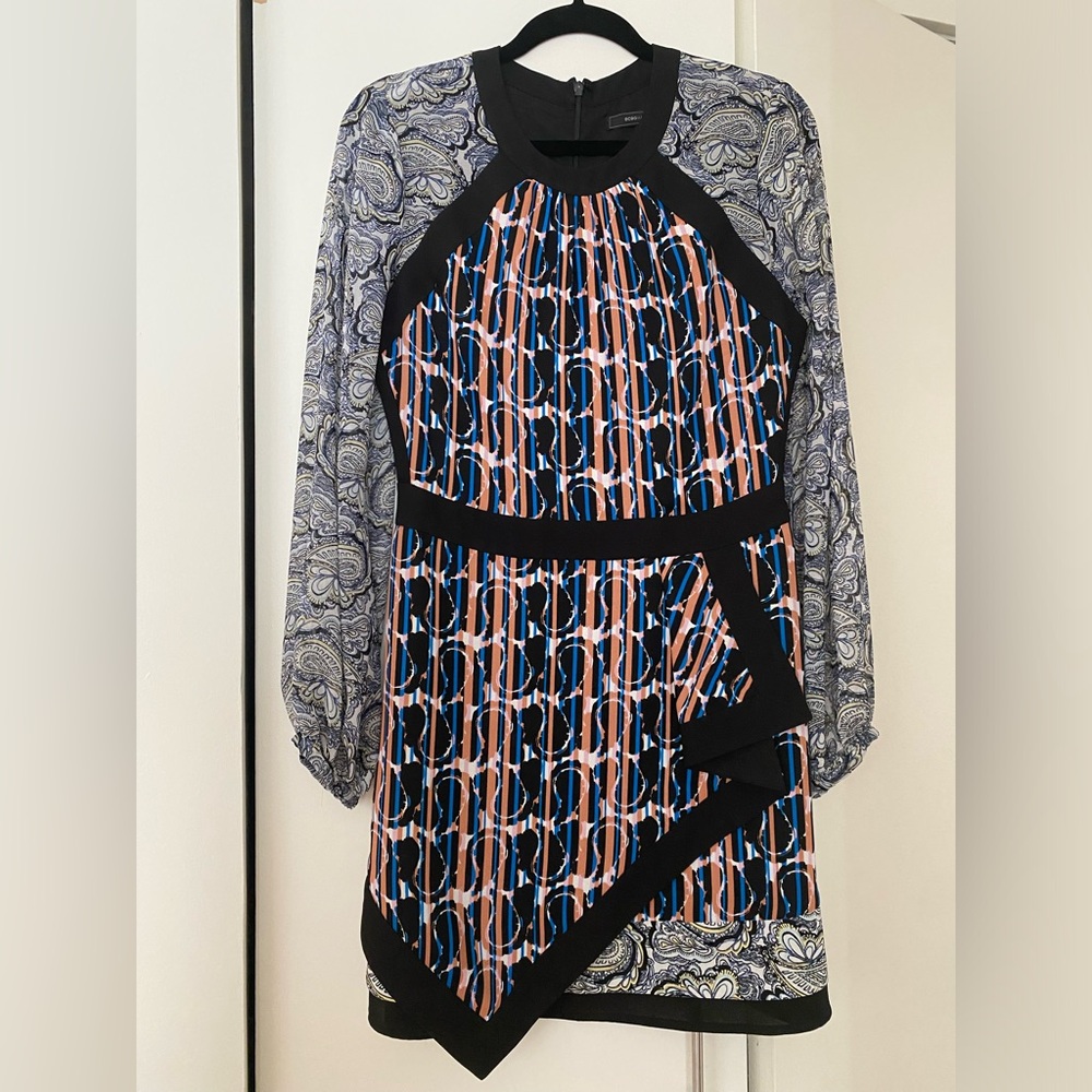 BCBGMaxAzria Size 6 Mini Dress. Black Blue and Orange. Tallulah Dress